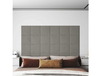 Nástěnné panely 12 ks světle šedé 30 x 30 cm samet 1,08 m² 343807