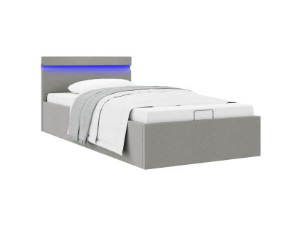 Rám postele úložný prostor LED světle šedý textil 90 x 200 cm 285606