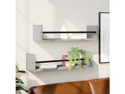 Nástěnné police s tyčemi 2 ks šedé sonoma 60 x 16 x 14 cm 835437