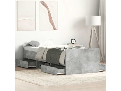 Rám postele s hlavovým a nožním čelem betonově šedý 100x200 cm 3203799