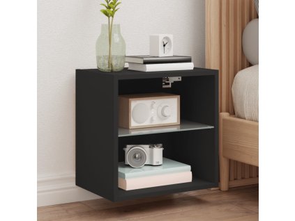 Noční stolek s LED osvětlením nástěnný černý 837066