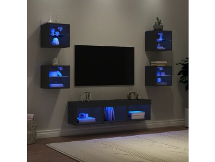 7dílná obývací stěna s LED osvětlením černá kompozitní dřevo 3216584