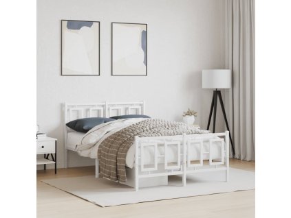 Kovový rám postele s hlavovým a nožním čelem bílý 120 x 190 cm 374305