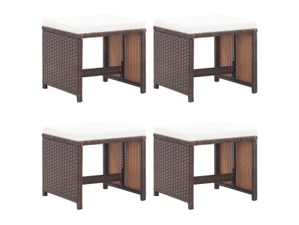 Zahradní taburety 4 ks s poduškami hnědé polyratan 316806