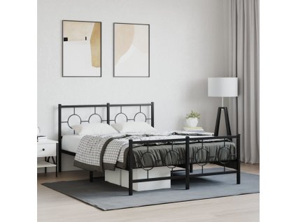 Kovový rám postele s hlavovým a nožním čelem černý 140 x 200 cm 376245