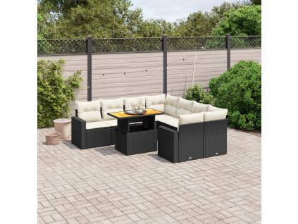 9dílná zahradní sedací souprava s poduškami černá polyratan 3271238