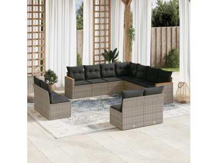 11dílná zahradní sedací souprava s poduškami šedá polyratan 3258490