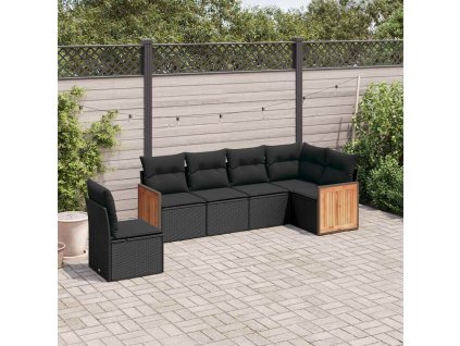 6dílná zahradní sedací souprava s poduškami černá polyratan 3260095