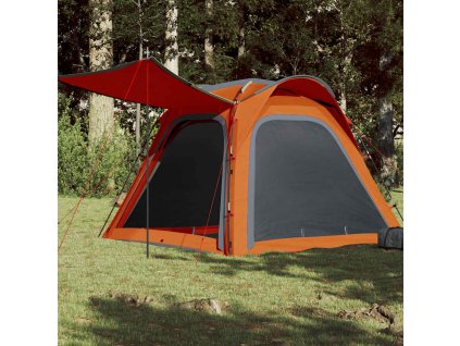 Kempingový stan pro 4 šedý a oranžový rychloupínací nepromokavý 94358