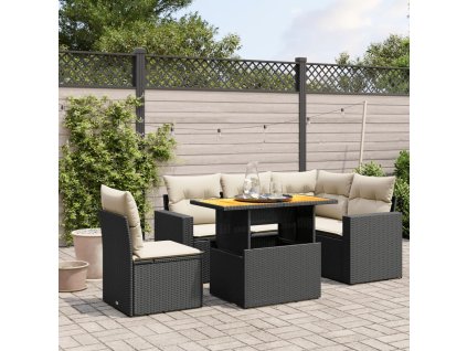 6dílná zahradní sedací souprava s poduškami černá polyratan 3271315