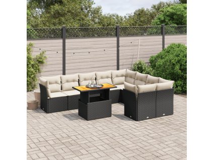 10dílná zahradní sedací souprava s poduškami černá polyratan 3271007