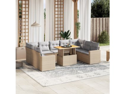10dílná zahradní sedací souprava s poduškami béžová polyratan 3271458