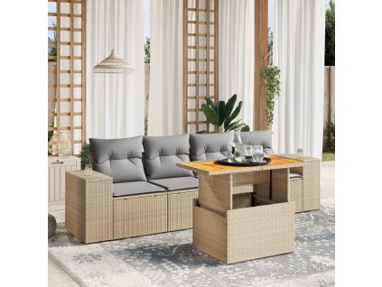 5dílná zahradní sedací souprava s poduškami béžová polyratan 3272515