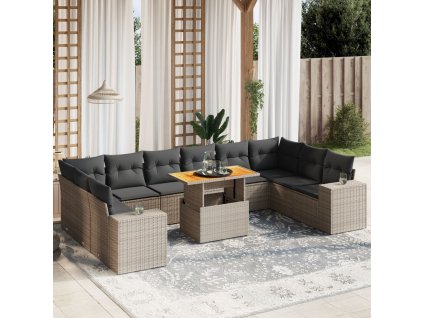 11dílná zahradní sedací souprava s poduškami šedá polyratan 3272810