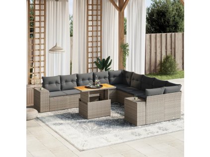 11dílná zahradní sedací souprava s poduškami šedá polyratan 3272831