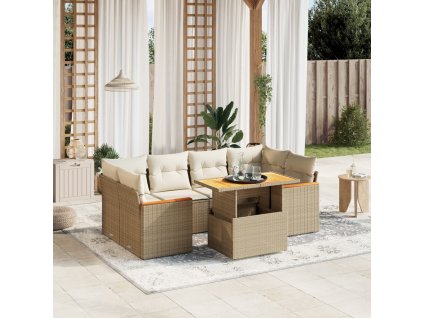 7dílná zahradní sedací souprava s poduškami béžová polyratan 3272976