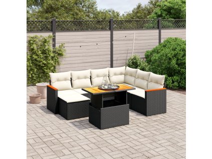 8dílná zahradní sedací souprava s poduškami černá polyratan 3273191