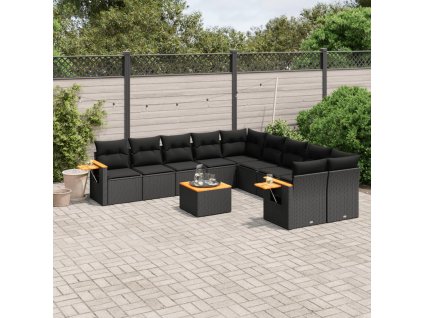 11dílná zahradní sedací souprava s poduškami černá polyratan 3259598