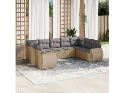 9dílná zahradní sedací souprava s poduškami béžová polyratan 3254136