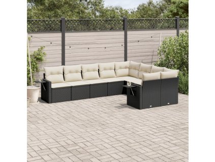 9dílná zahradní sedací souprava s poduškami černá polyratan 3220635