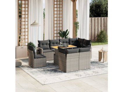 9dílná zahradní sedací souprava s poduškami šedá polyratan 3271851