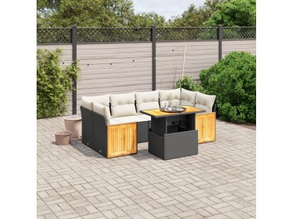 7dílná zahradní sedací souprava s poduškami černá polyratan 3273856