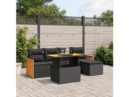 6dílná zahradní sedací souprava s poduškami černá polyratan 3273932