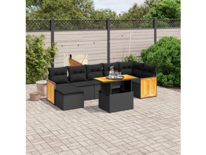 8dílná zahradní sedací souprava s poduškami černá polyratan 3274065