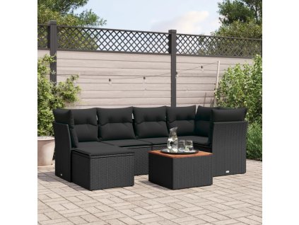 7dílná zahradní sedací souprava s poduškami černá polyratan 3256076