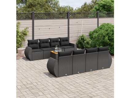 9dílná zahradní sedací souprava s poduškami černá polyratan 3257252