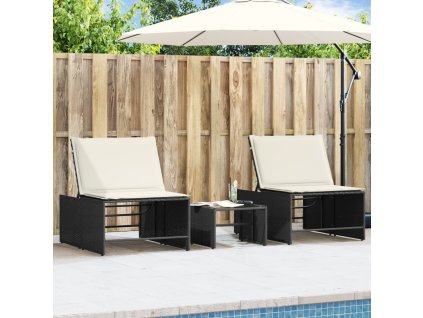 Modulární zahradní lehátka 2 ks se stolkem černá polyratan 368422