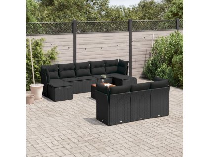 11dílná zahradní sedací souprava s poduškami černá polyratan 3256209