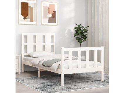 Rám postele s čelem bílý Small Single masivní dřevo 3192192