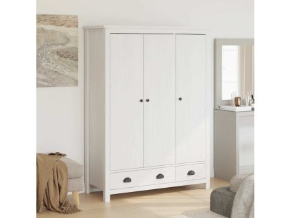 Trojkřídlá šatní skříň Hill bílá 127x50x170 cm masivní borovice 288952
