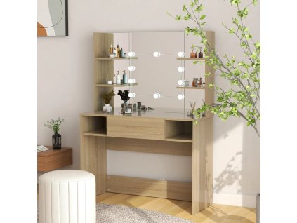 Kosmetický stolek s LED světly 100 x 40 x 135 cm MDF dub 331545