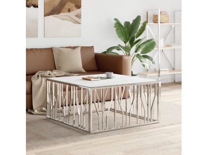 Konferenční stolek stříbrný 100x100x50 cm nerezová ocel a sklo 350067