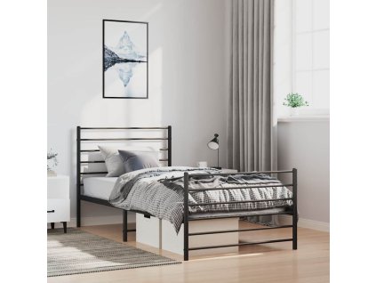 Kovový rám postele s hlavovým a nožním čelem černý 100 x 200 cm 352332