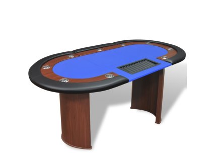 Pokerový stůl pro 10 hráčů, zóna pro dealera + držák na žetony, modrý 80134