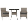 3dílný zahradní jídelní set s poduškami šedý polyratan a sklo 3278605