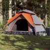 Kempingový stan kupole pro 5 šedý a oranžový rychloupínací 4004187