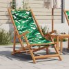 Skládací plážové křeslo vzor listů masivní eukalyptus a textil 366562