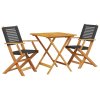 3dílný bistro set černý polyratan a masivní dřevo 3281874