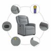 Elektrické zvedací masážní polohovací křeslo světle šedé textil 3303224