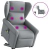 Elektrické zvedací masážní polohovací křeslo světle šedé textil 3303404