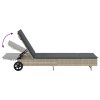 Zahradní lehátko s kolečky a poduškou světle šedé polyratan 4104038