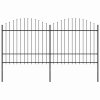 Zahradní plot s kopím nahoře ocelový 359 x 175 cm černý 277740