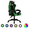 Herní židle s RGB LED podsvícením zeleno-černá umělá kůže 287999