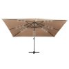 Boční zahradní slunečník s LED hliníková tyč 400 x 300 cm taupe 47007