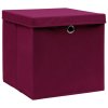 Úložné boxy s víky 10 ks tmavě červené 32 x 32 x 32 cm textil 288344