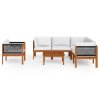 7dílná zahradní sedací souprava s polštáři krémové dřevo akácie a provaz 3057889